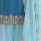 Rajwada Teal Blue Chinon Solid Stitched Kurta Set For Women