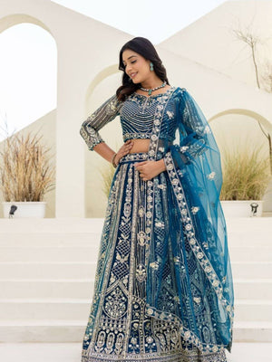 Rajwada Blue Net Embellished Lehenga For Women