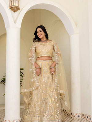 Rajwada Cream Net Embellished Lehenga For Women