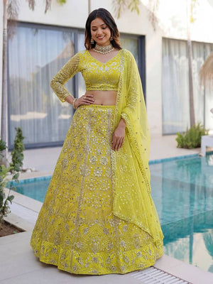 Rajwada Yellow Net Embellished Lehenga For Women