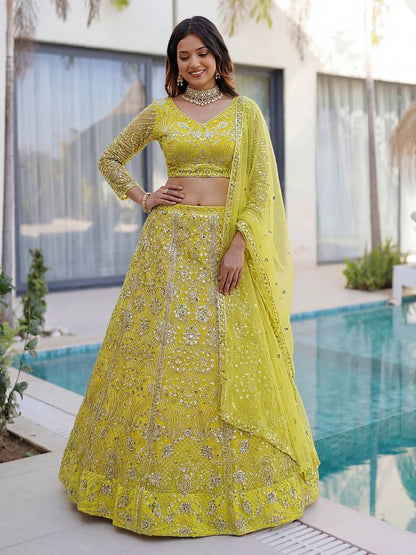 Rajwada Yellow Net Embellished Lehenga For Women
