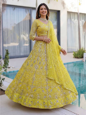 Rajwada Yellow Net Embellished Lehenga For Women