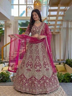 Rajwada Pink Net Embellished Lehenga For Women