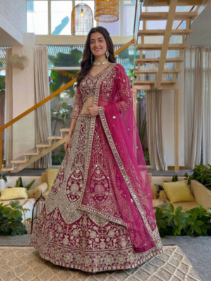 Rajwada Pink Net Embellished Lehenga For Women