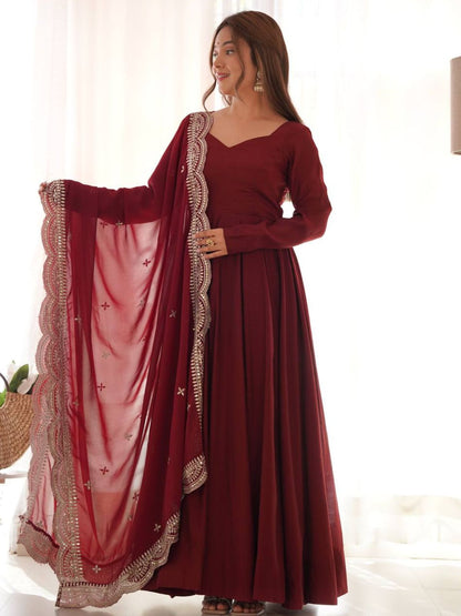 Rajwada Maroon Georgette Plain Kurta Set For Women