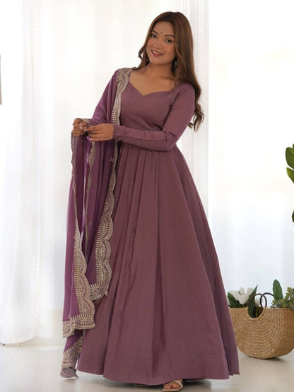 Rajwada Mauve Georgette Plain Kurta Set For Women