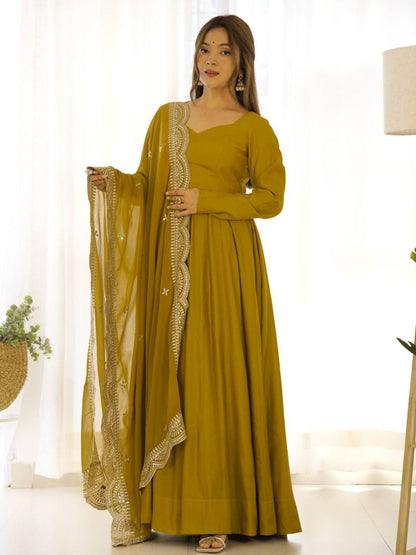 Rajwada Mustard Georgette Plain Kurta Set For Women