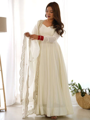 Rajwada White Georgette Plain Kurta Set For Women
