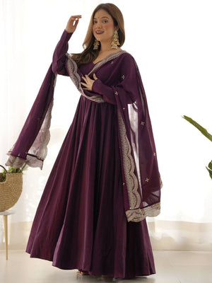 Rajwada Wine Georgette Plain Kurta Set For Women