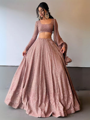 Rajwada Mauve Georgette Embroidered Semi-Stitched Lehenga For Women