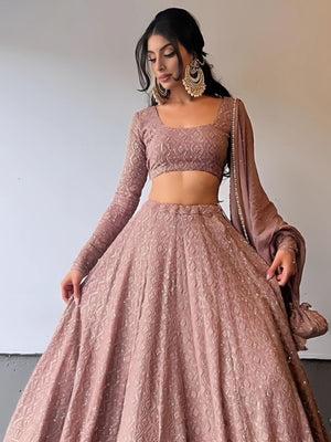 Rajwada Mauve Georgette Embroidered Semi-Stitched Lehenga For Women