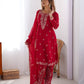 Rajwada Red Georgette Embroidered & Cutwork Kurta Set For Women