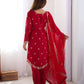 Rajwada Red Georgette Embroidered & Cutwork Kurta Set For Women