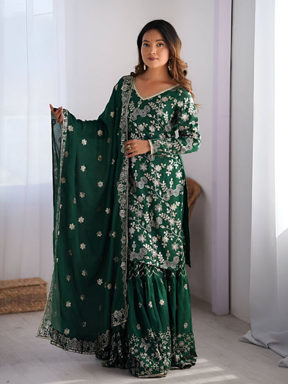 Rajwada Green Chinon Silk Embroidery & Sequins Kurta Set For Women