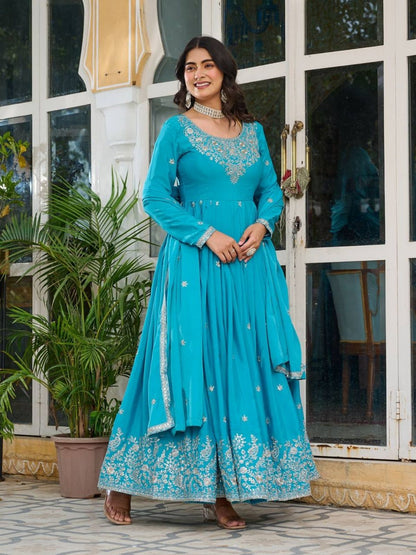Rajwada Blue Silk Solid Stitched Kurta Set For Women