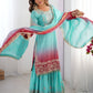 Rajwada Red And Turquoise Chinon Silk Embroidery & Sequins Kurta Set For Women