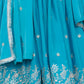 Rajwada Sky Blue Silk Blend Embroidery & Gathered Kurta Set For Women