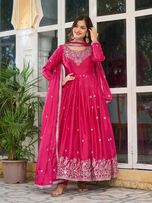 Rajwada Pink Silk Solid Stitched Kurta Set For Women