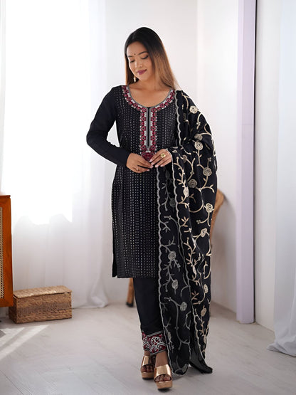 Rajwada Black Silk Blend Embroidered Kurta Set For Women