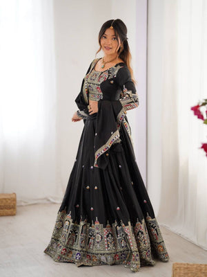 Rajwada Black Silk Blend Embellished Lehenga For Women