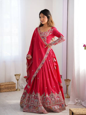 Rajwada Red Silk Blend Embellished Lehenga For Women