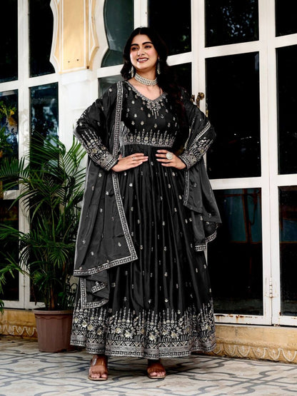 Rajwada Black Silk Solid Stitched Kurta Set For Women