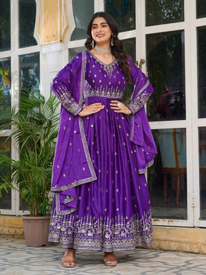 Rajwada Purple Silk Solid Stitched Kurta Set For Women