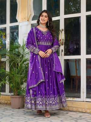 Rajwada Purple Silk Solid Stitched Kurta Set For Women