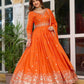Rajwada Orange Silk Solid Stitched Kurta Set For Women