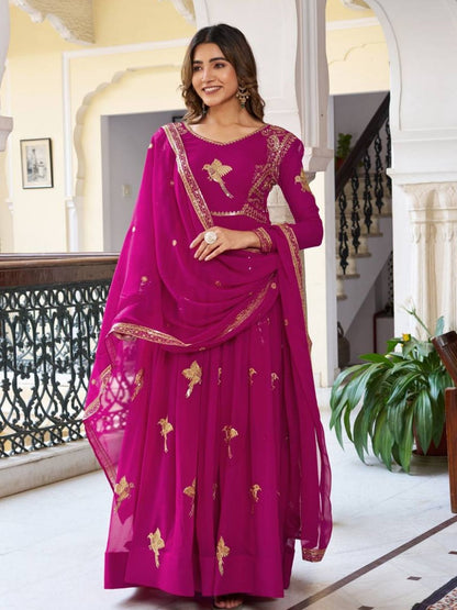 Rajwada Magenta Silk Solid Stitched Kurta Set For Women