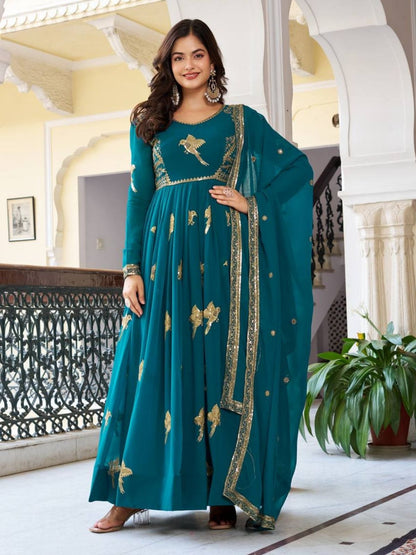 Rajwada Teal Green Silk Solid Stitched Kurta Set For Women