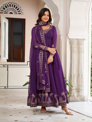 Rajwada Purple Georgette Solid Stitched Kurta Set For Women