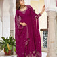Rajwada Wine Georgette Solid Stitched Kurta Set For Women