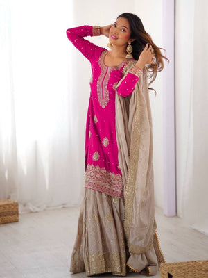 Rajwada Pink Chinon Solid Stitched Kurta Set For Women