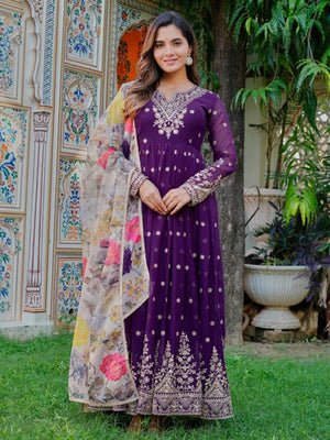 Rajwada Purple Georgette Solid Stitched Kurta Set For Women