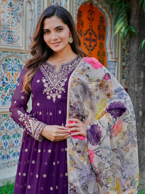 Rajwada Purple Georgette Solid Stitched Kurta Set For Women