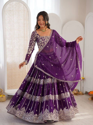 Rajwada Violet Georgette Embellished Lehenga For Women