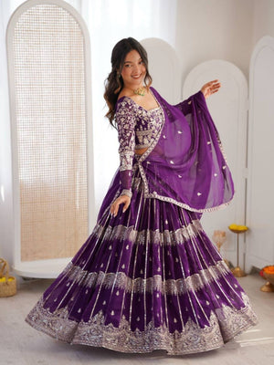 Rajwada Violet Georgette Embellished Lehenga For Women