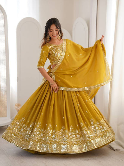 Rajwada Mustard Silk Blend Embellished Lehenga For Women