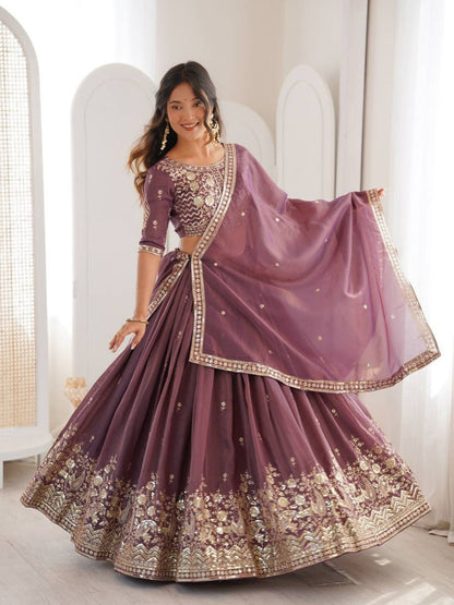 Rajwada Mauve Silk Blend Embellished Lehenga For Women
