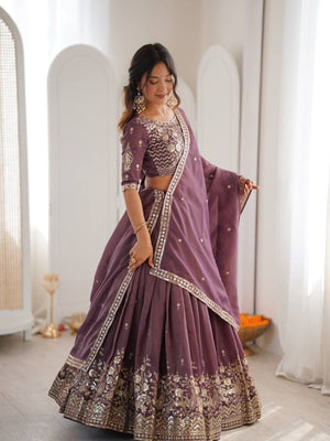 Rajwada Mauve Silk Blend Embellished Lehenga For Women