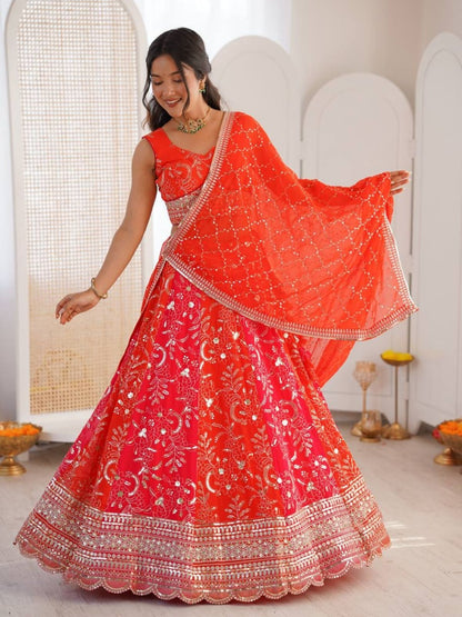 Rajwada Orange Georgette Embellished Lehenga For Women