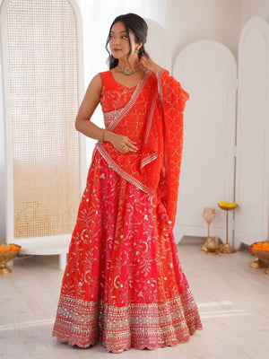 Rajwada Orange Georgette Embellished Lehenga For Women