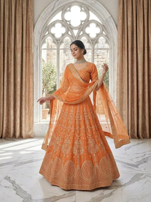 Rajwada Orange Georgette Printed Lehenga For Women