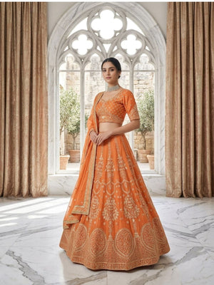 Rajwada Orange Georgette Printed Lehenga For Women