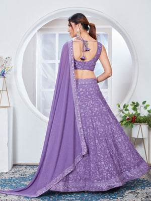 Rajwada Light Purple Georgette Embroidered Semi-Stitched Lehenga For Women