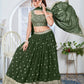 Rajwada Olive Green Georgette Embroidered Semi-Stitched Lehenga For Women