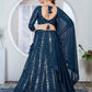 Rajwada Teal Blue Georgette Embroidered Semi-Stitched Lehenga For Women