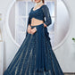 Rajwada Teal Blue Georgette Embroidered Semi-Stitched Lehenga For Women