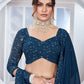 Rajwada Teal Blue Georgette Embroidered Semi-Stitched Lehenga For Women